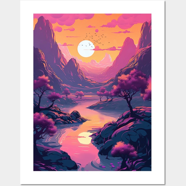 Sunset - otherworldly planet Anime Style Wall Art by GothicDesigns